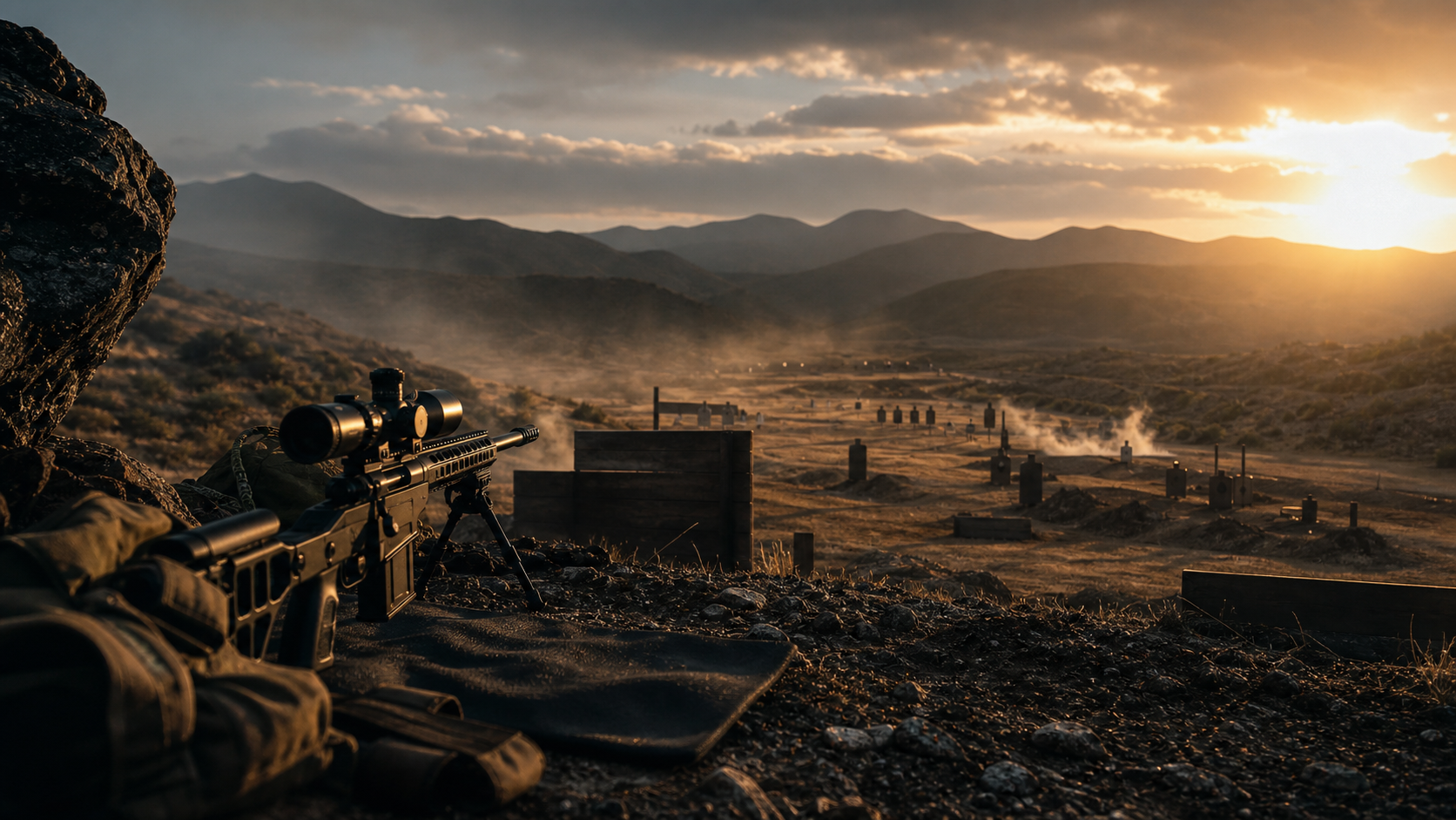 A precision rifle competitor on a long-range stage